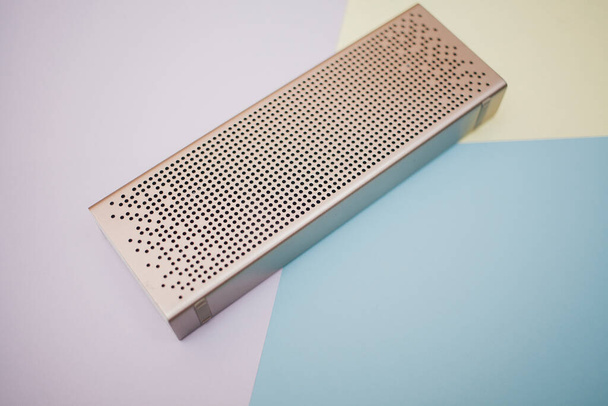 Portable Bluetooth speakers on colorful background  - 写真・画像