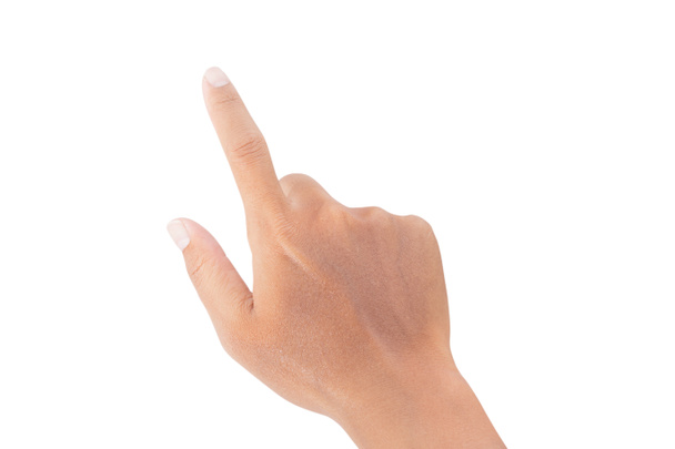 Zeigende Hand. Geste mit der Hand auf weißem Hintergrund isoliert - Pfade schneiden - Foto, Bild