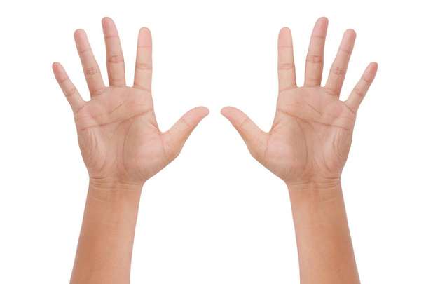 ruka ukazující deset prstů izolovaných na bílém pozadí - ořezávání cest - Fotografie, Obrázek