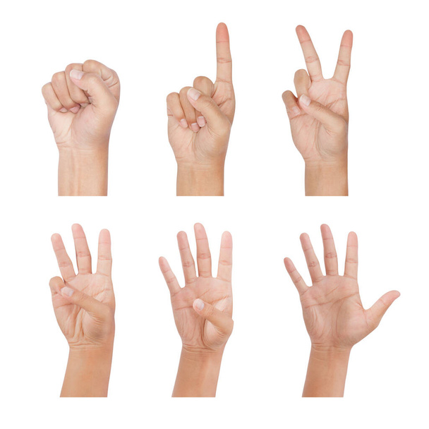 contagem de mão (0 a 5) isolado em fundo branco - caminhos de recorte - Foto, Imagem