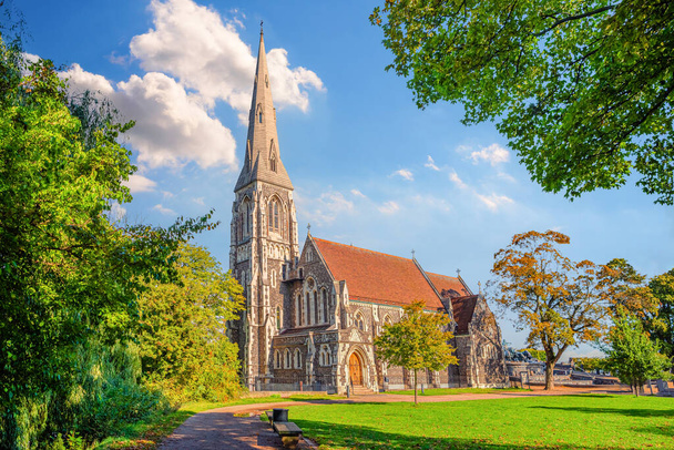 Chiesa di Sant'Albano inglese nel parco Churchillparken. Copenaghen, Danimarca - Foto, immagini