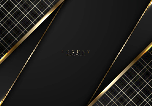 Modèle abstrait de luxe moderne rayures noires et dorées avec grille dorée sur fond sombre. Illustration vectorielle - Vecteur, image