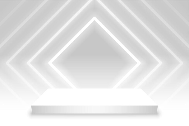 kwadratowa platforma podium z neonowymi światłami białe tło - Wektor, obraz