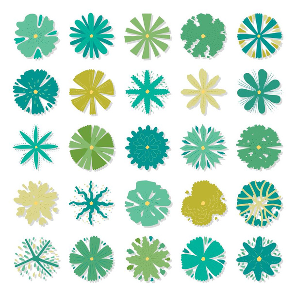 Hand drawn vector set of top view trees. - Διάνυσμα, εικόνα