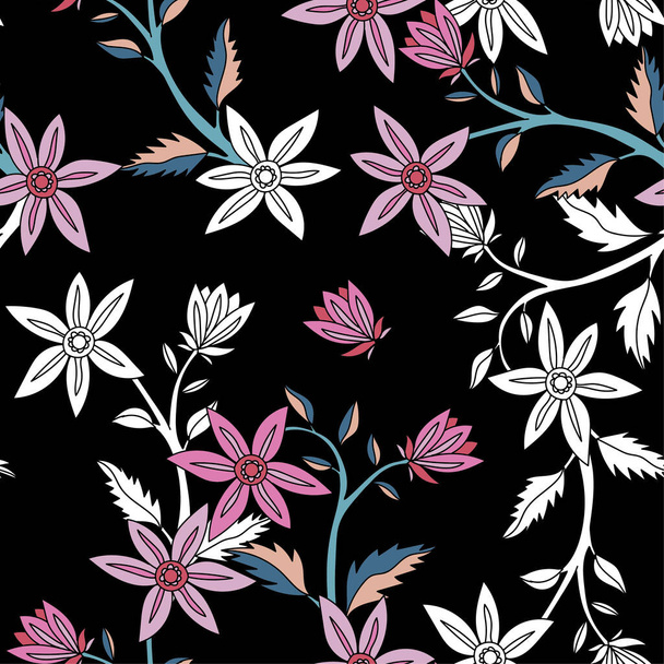 Beautiful seamless pattern with hand drawn flowers. Stock illustration. - Vetor, Imagem