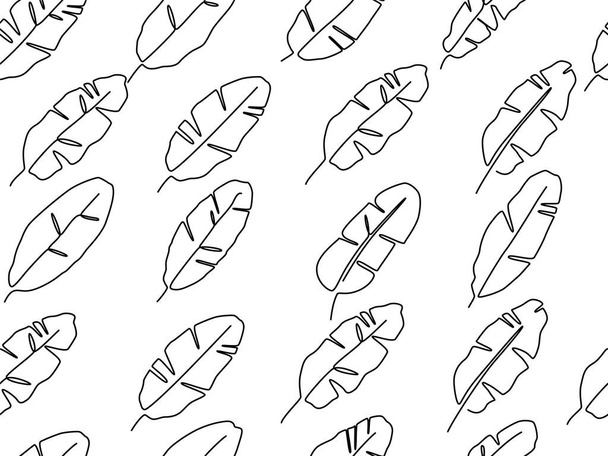 Exotic banana leaf in one line drawing in seamless pattern background design - Vector, Image