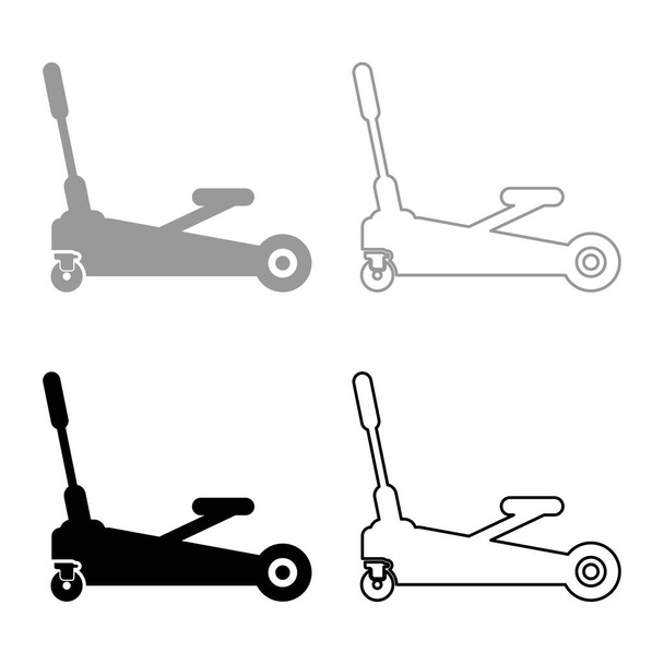 Lifting jack hydraulic car on wheels auto repair service set icon grey black color vector illustration image simple solid fill outline contour line thin flat style - Vector, imagen