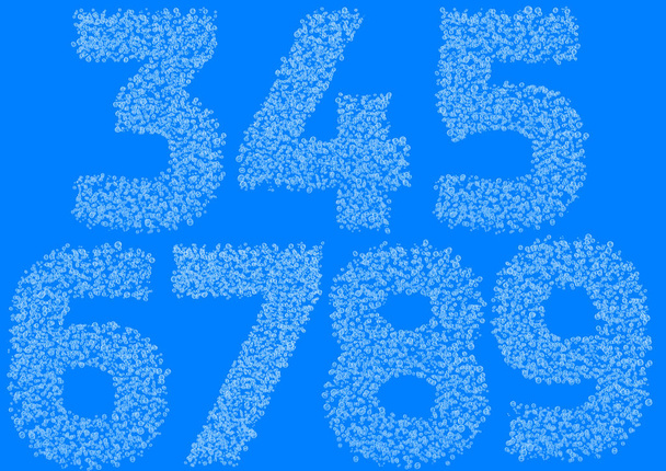 Αριθμοί φυσαλίδων από 3 έως 9 που απομονώνονται σε μπλε φόντο. - Φωτογραφία, εικόνα