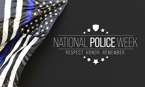Kansallinen poliisiviikko (NPW) tarkkaillaan vuosittain toukokuussa Yhdysvalloissa, joka osoittaa kunnioitusta paikallisille, osavaltion ja liittovaltion virkamiehille, jotka ovat kuolleet tai vammautuneet virantoimituksessa. 3D-renderointi - Valokuva, kuva