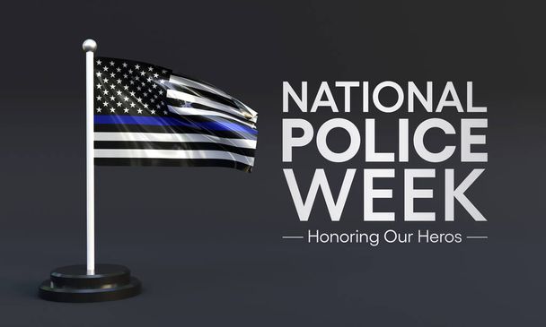National Police week (NPW) is observed every year in May in United states that pays tribute to the local, state, and federal officers who have died or disabled, in the line of duty. 3D Rendering - Photo, Image