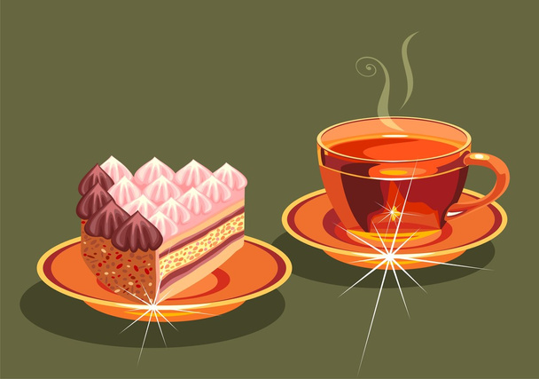Tea and cake. - Vector, imagen