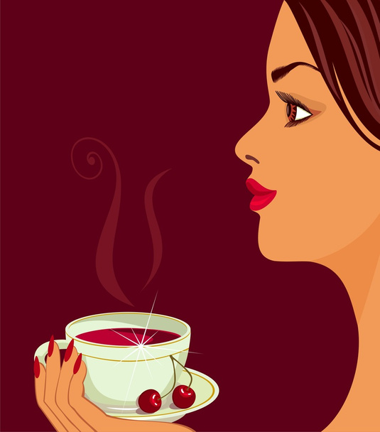 Girl with cup of tea. - Vector, afbeelding