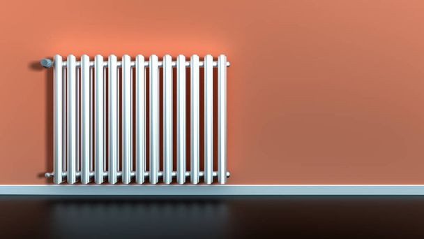 um aquecedor em uma sala laranja (3d renderização) - Foto, Imagem