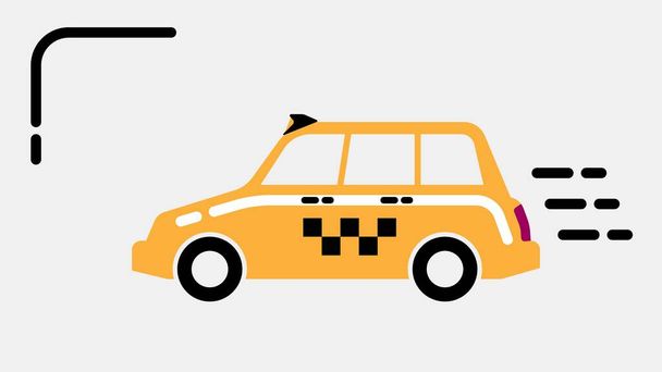 Gele taxi auto pictogram, minimalistische cartoon stijl met schaakbord taxi symbool - Vector, afbeelding