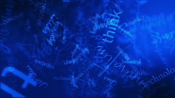 Testo blu dell'innovazione parola creativa cloud digitando animazione movimento su sfondo blu. 4K 3D per elemento per introduzione, title banner  - Filmati, video