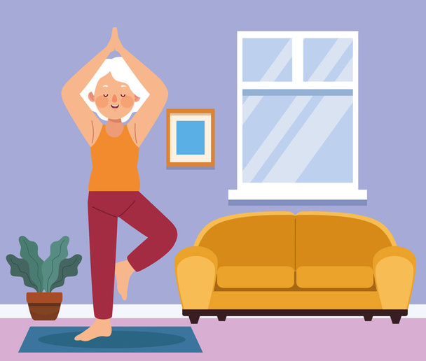 abuela practicando yoga - Vector, Imagen