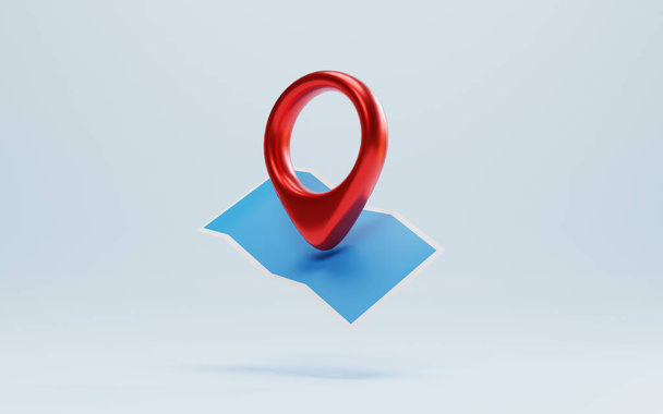 Localisateur rouge et broche de localisation bleue sur le navigateur avec carte pour le concept de recherche par rendu 3d. - Photo, image
