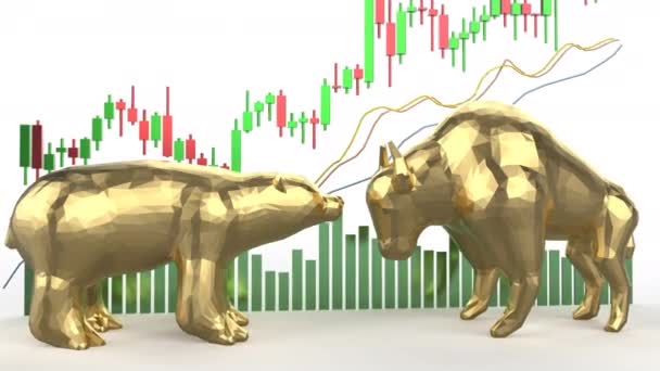 Bull i niedźwiedź koncepcja gospodarki z 3d renderowania byka i niedźwiedź konfrontacji 4k materiał - Materiał filmowy, wideo