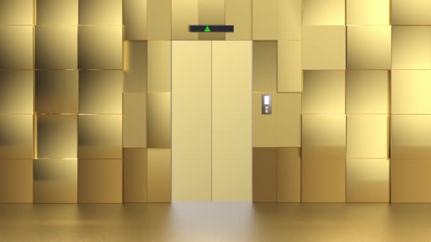 Goldener Aufzug oder Personenlift öffnen und schließen 4k Filmmaterial - Filmmaterial, Video