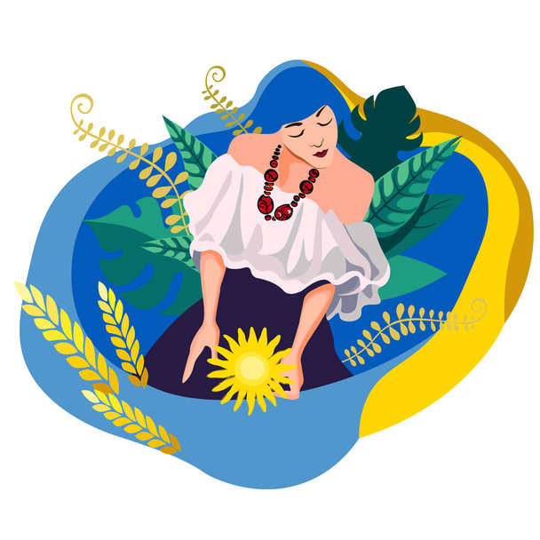 wektor Ilustracja Ukraińska dziewczyna z niebieskimi żółtymi włosami - Wektor, obraz