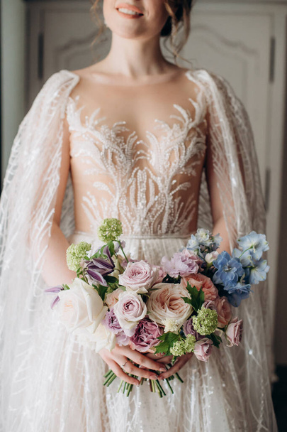 bridal bouquet in white and pink delicate pastel shades - Photo, Image