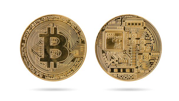 Cryptocurrency Bitcoin, Golden bitcoin isolated on white background. - Photo, Image
