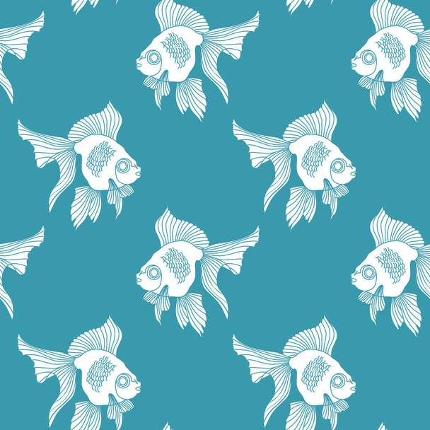 Seamless pattern, elegant white fish on a turquoise background. print, textile, wallpaper, cover - ベクター画像