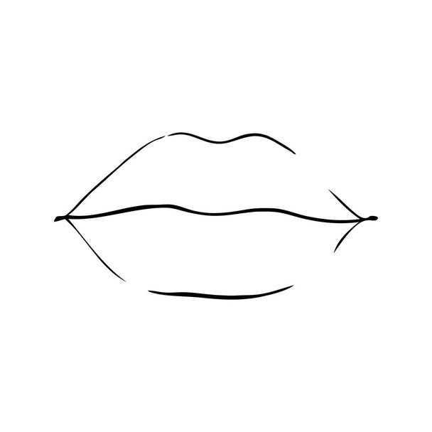 Sexy plump lips kiss isolated line art, Hand drawn illustration, Vector sketch - Vector, Imagen