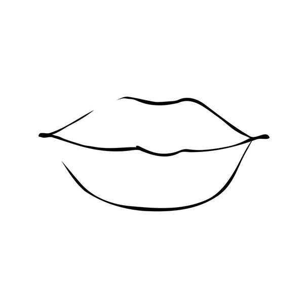 Sexy plump lips kiss isolated line art, Hand drawn illustration, Vector sketch - Вектор, зображення