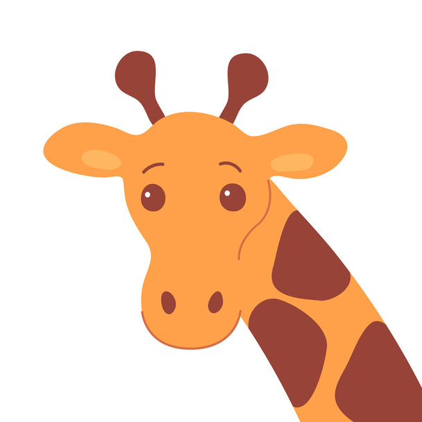 Cartoon cute head giraffe on the background of African nature. Spotted skin pattern. Zoo and safari. Flat vector baby illustration isolated on a white background - Wektor, obraz