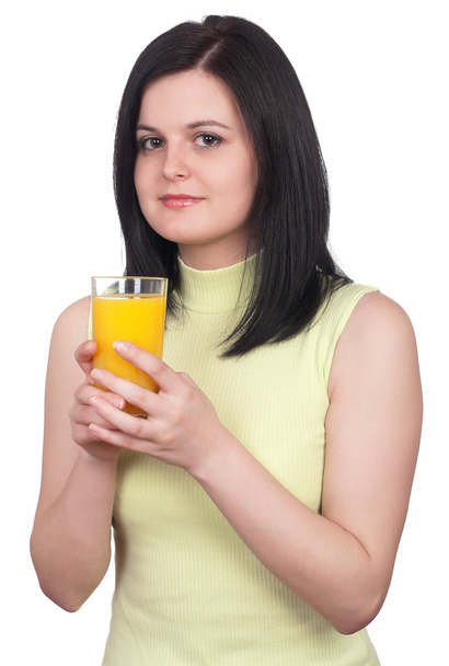 Woman with a glass of oranges juice - Fotoğraf, Görsel
