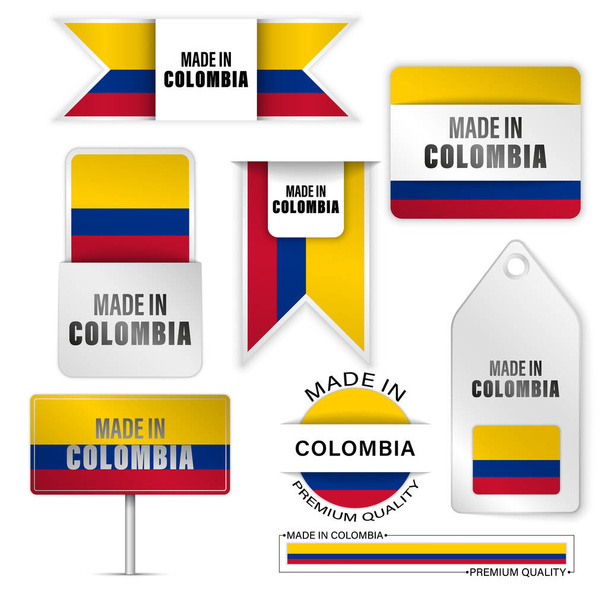 Set di grafiche ed etichette Made in Colombia. Alcuni elementi di impatto per l'uso che si desidera farne. - Vettoriali, immagini