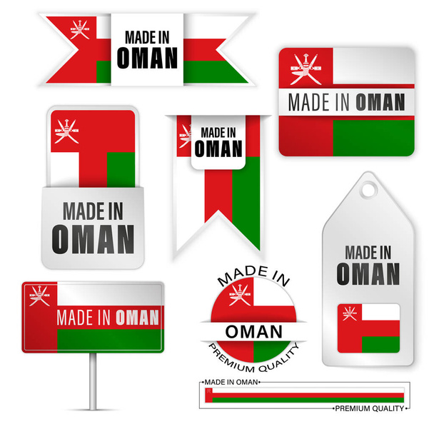 Hergestellt in Oman Grafiken und Etiketten Set. Einige Wirkungselemente für den Gebrauch, den Sie daraus machen möchten. - Vektor, Bild
