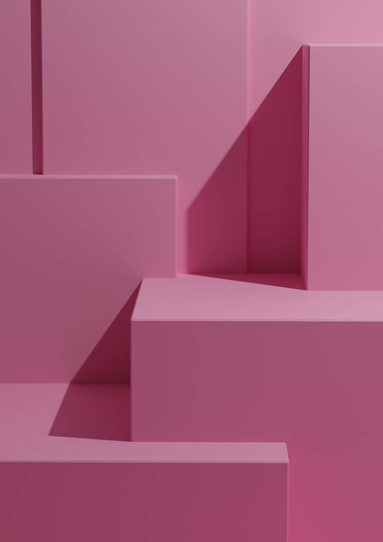 Minimális fényes rózsaszín háttér 3D Studio Mockup jelenet Podiumok és szintek termék megjelenítése és bemutatása - Fotó, kép