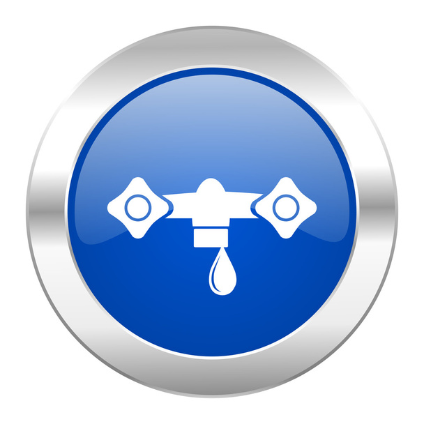 water blue circle chrome web icon isolated - Foto, Imagem
