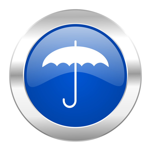 umbrella blue circle chrome web icon isolated - Photo, image