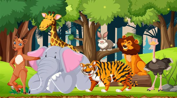 Animais selvagens na selva ilustração - Vetor, Imagem