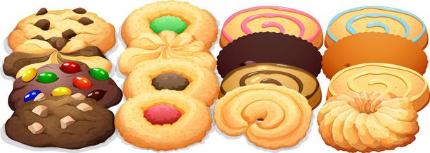 Diferentes tipos de cookies ilustración - Vector, imagen