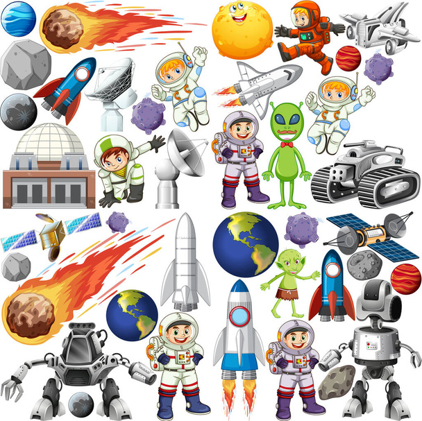 Set of space objects on white background illustration - Vector, Image