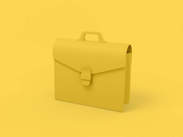Yellow mono color briefcase on yellow solid background. Minimalistic design object. 3d rendering icon ui ux interface element. - Fotó, kép
