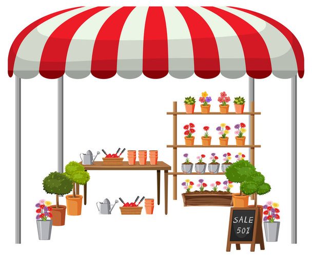 Concepto de mercado de pulgas con ilustración de tienda de plantas - Vector, imagen