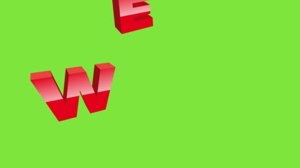 Roter Willkommensgruß, Text fällt. Animierte Illustration auf grünem Hintergrund für Chroma-Schlüssel - Filmmaterial, Video