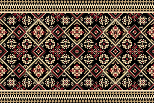 Beautiful figure tribal arabesque geometric ethnic oriental pattern traditional on black background.Aztec style,embroidery,abstract,vector illustration.design for texture,fabric,clothing,wrapping. - Vector, Image