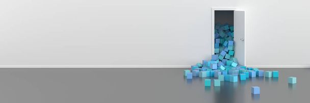 Infinitos cubos de colores saliendo de una puerta, renderizado 3d original
 - Foto, Imagen