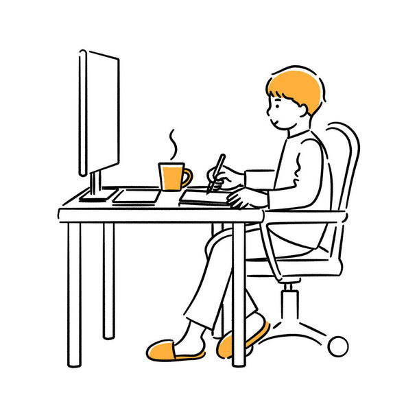 It is a full-body illustration of a man working with a pen tab.Vector data that is easy to edit. - Вектор, зображення