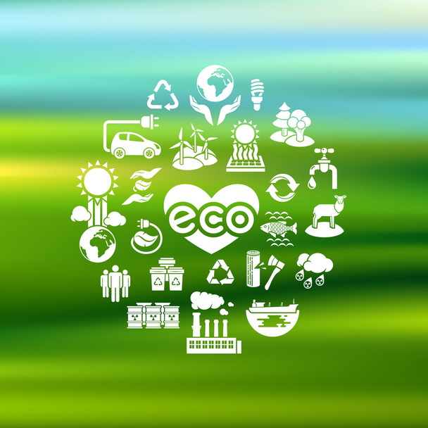 Eco Icons Silhouettes on Blurred Background - Vector, Image
