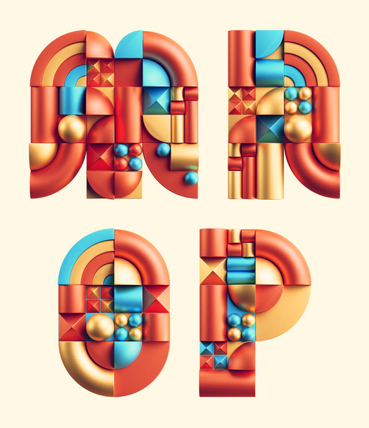 3d renderizado de fuente colorida hecha de formas geométricas abstractas - Foto, imagen