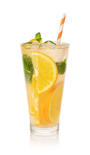 Glass of fresh lemonade isolated on white background - Photo, Image