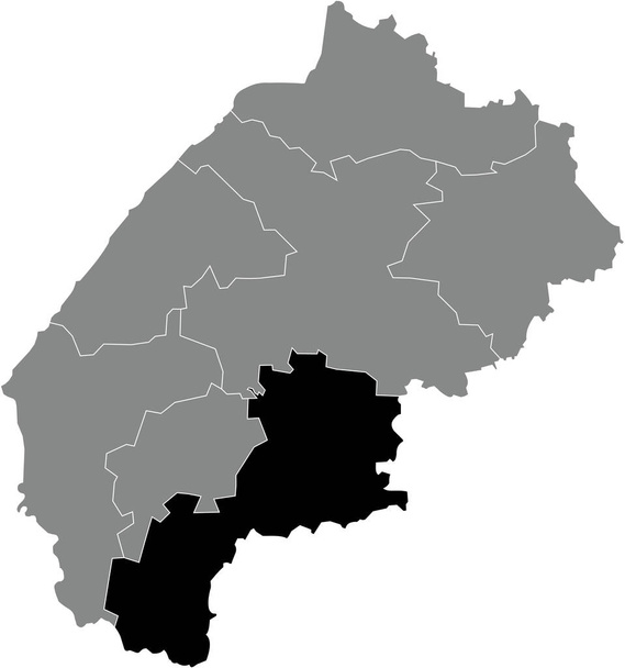 Black flat blank mappa di localizzazione evidenziata della STRYI RAION all'interno della mappa dei raioni grigi dell'area amministrativa ucraina dell'Oblast 'di Lviv, Ucraina - Vettoriali, immagini