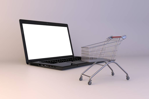 Макет корзины для ноутбука с продуктами питания для веб-сайта - Фото, изображение